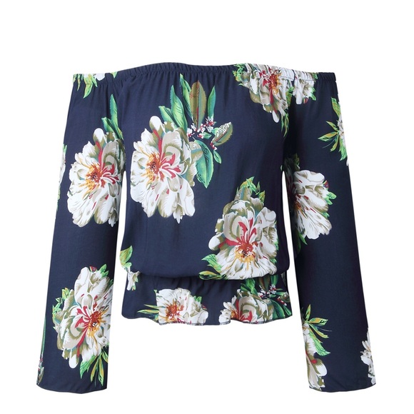 Long sleeve floral open shoulder top - Picture 8 of 8